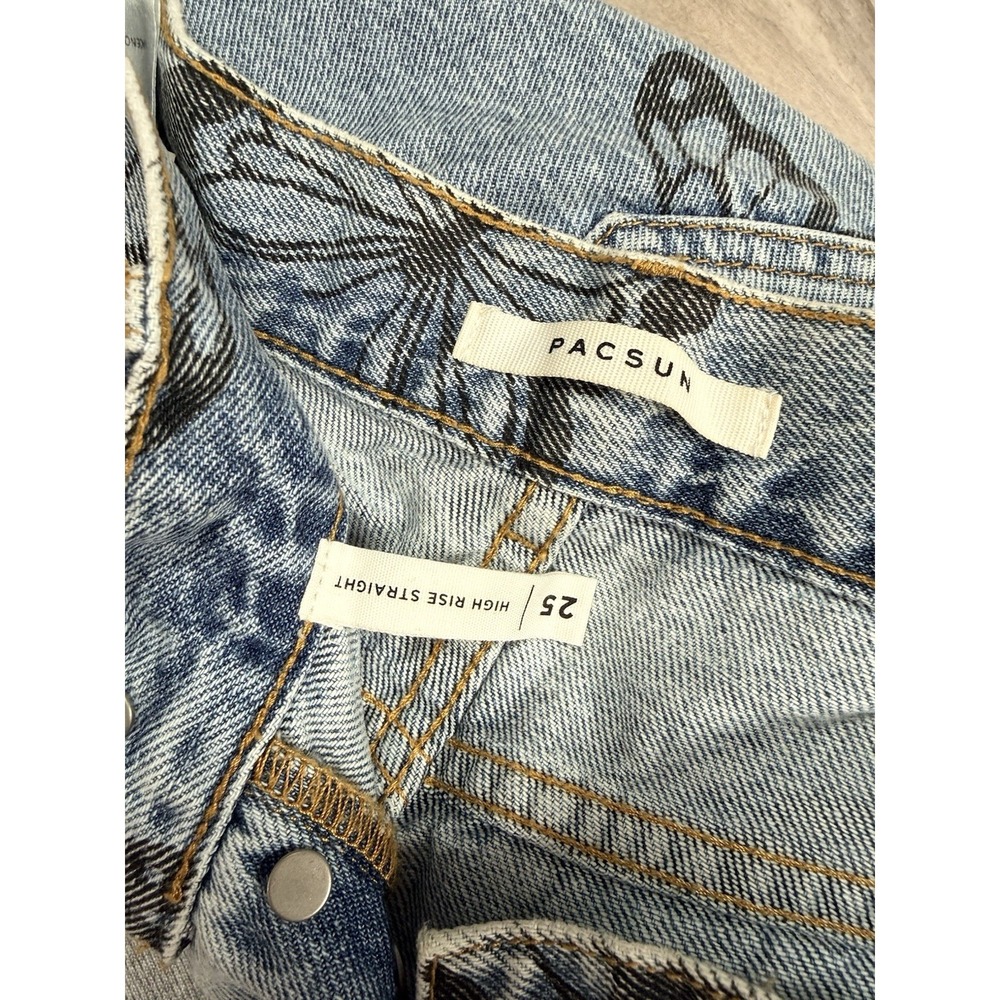 Pacsun Jeans Women's 25 High‎ Rise Straight Butterfly Print Raw Hem Button Fly - Picture 6 of 6